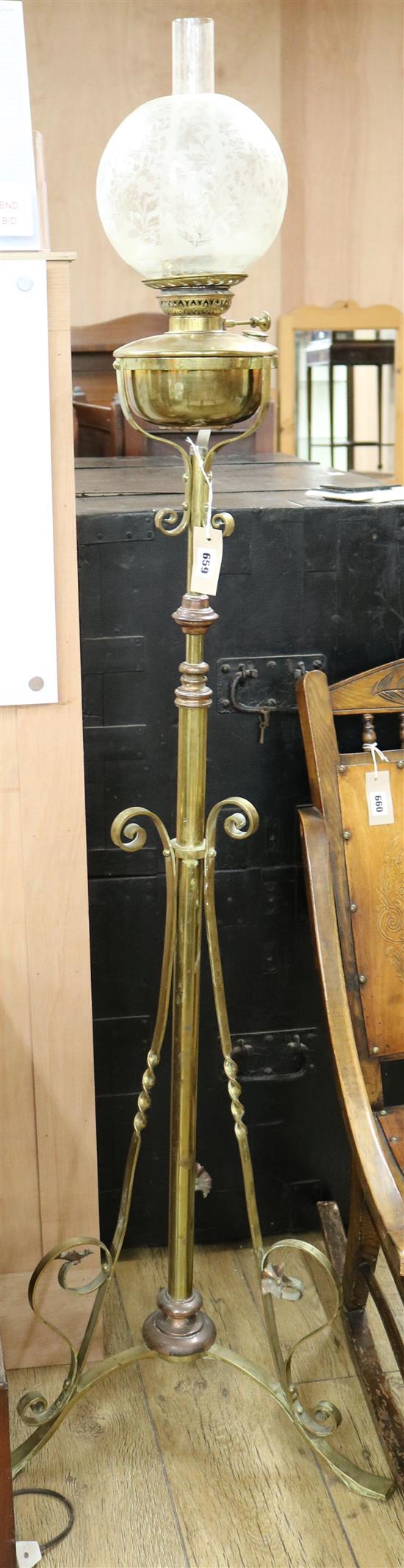 A Victorian brass standard oil lamp
